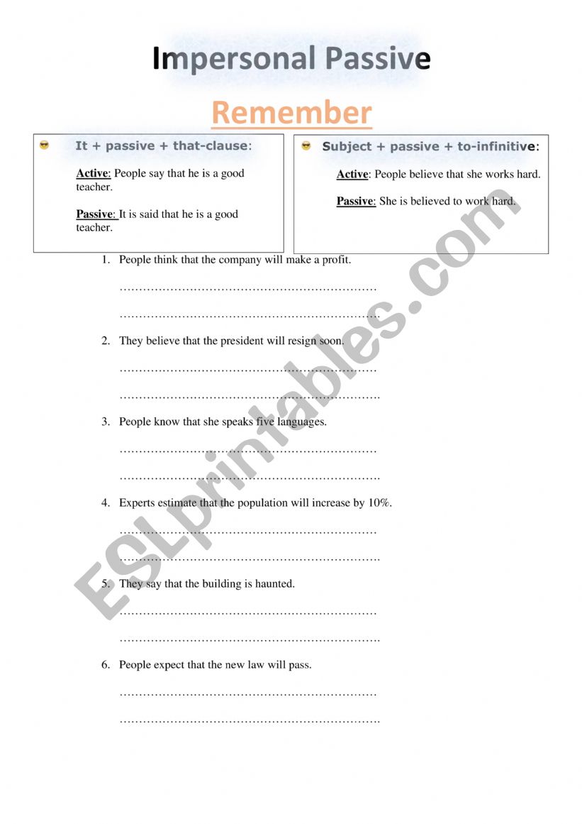 Impersonal Pasive worksheet