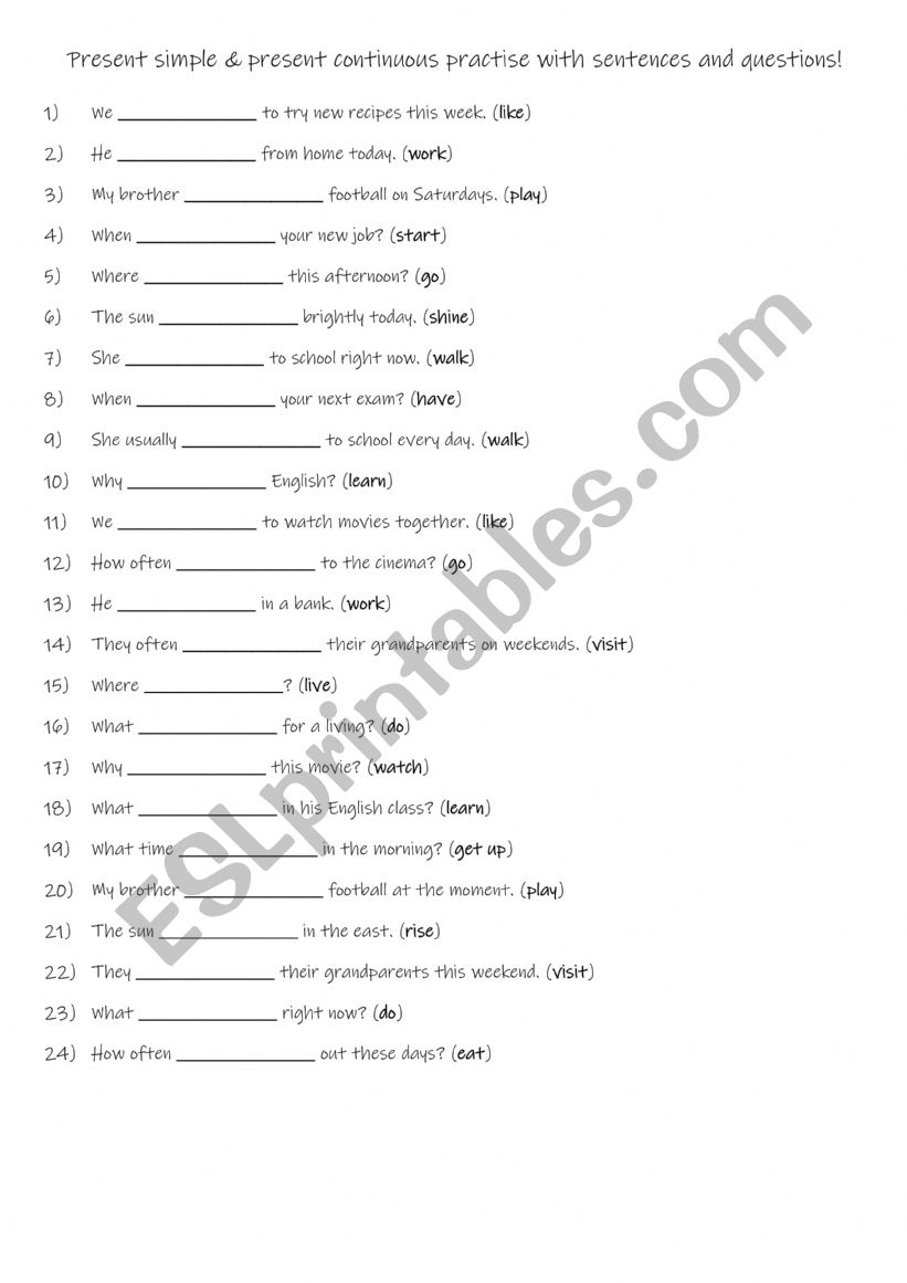 A1+-A2 Present simple & present continuous practise with sentences and questions!