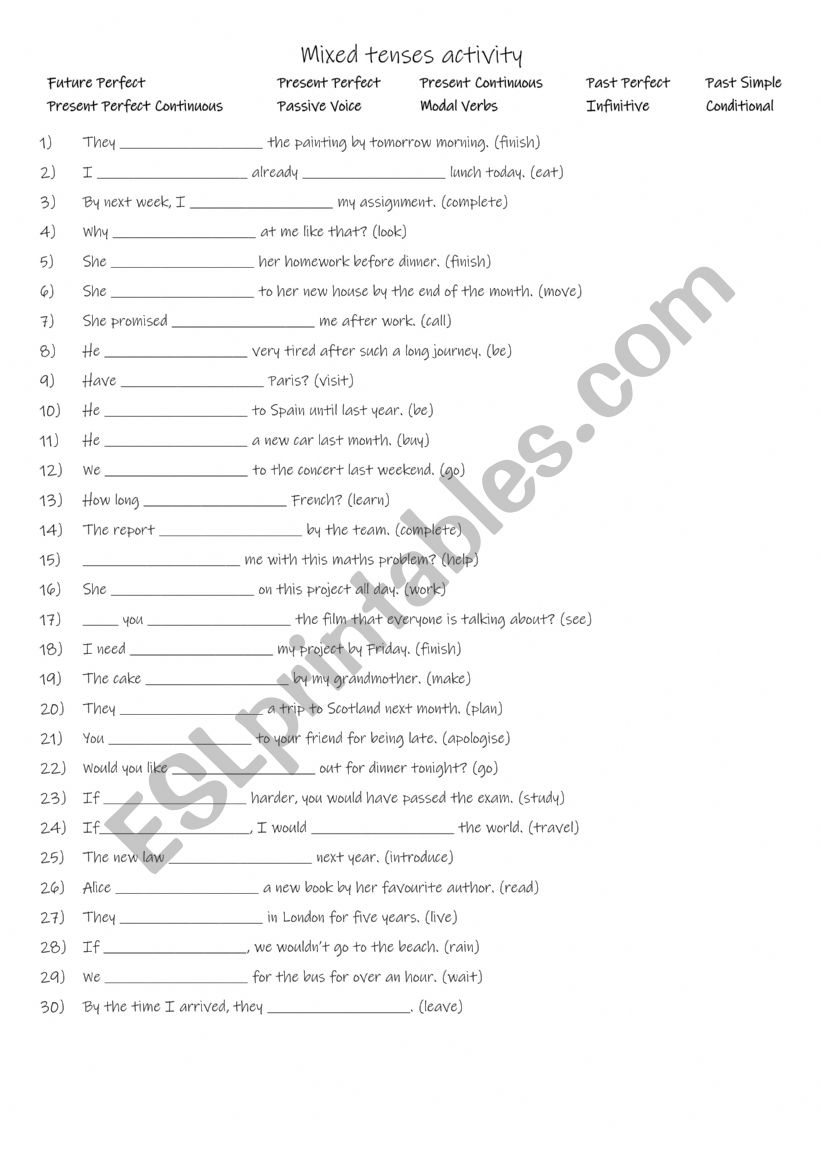 B1 -B2 10 Mixed tenses worksheet