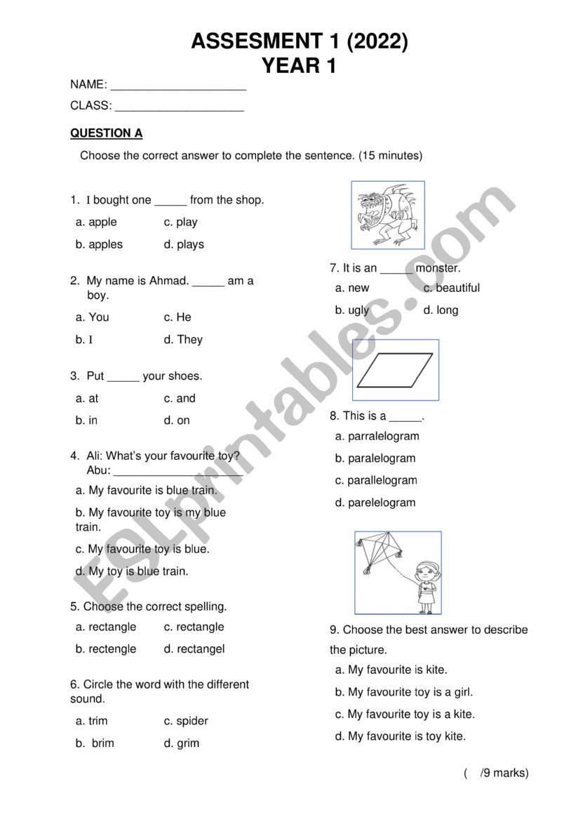 YEAR 1_ASSESSMENT worksheet