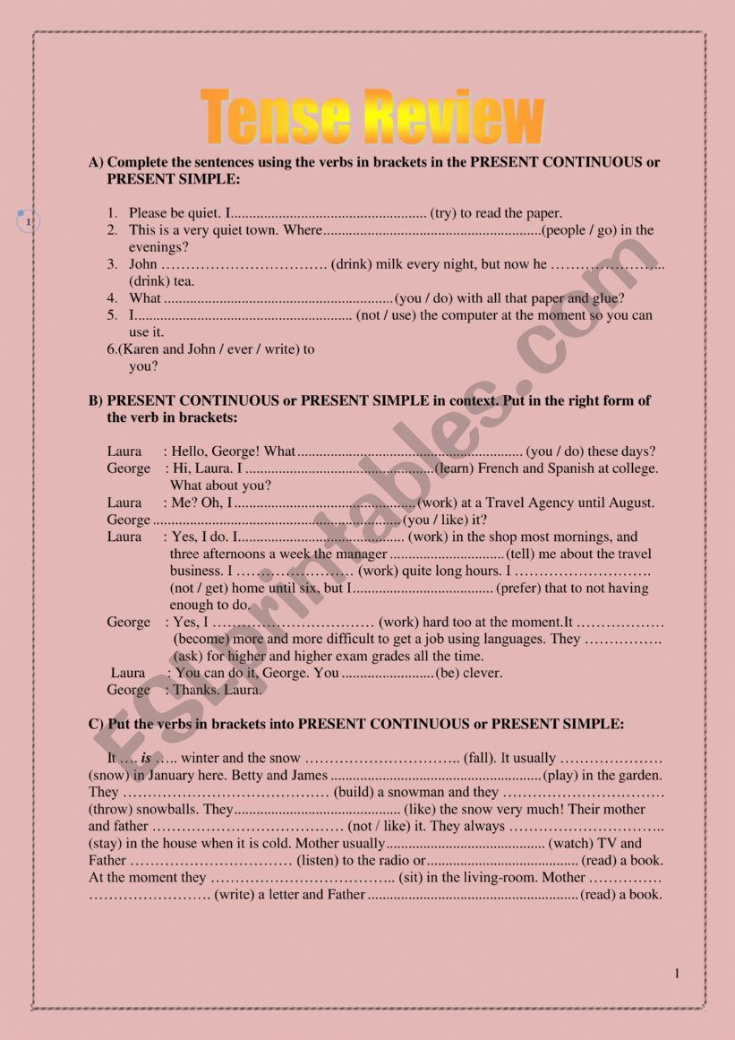 Tense review worksheet