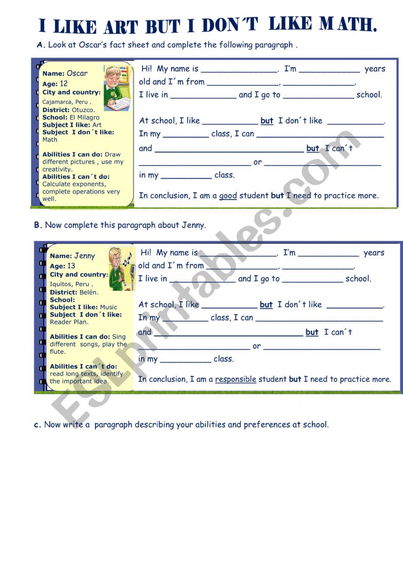 subjects worksheet