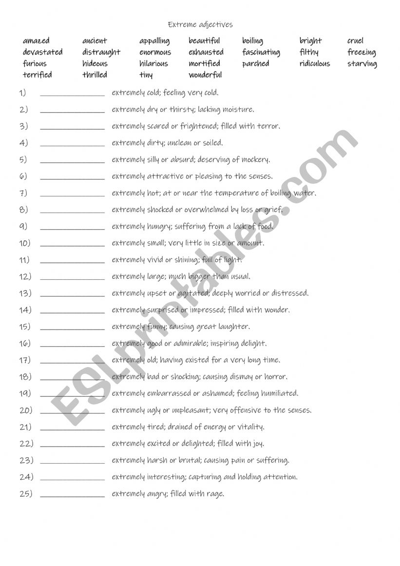 B1 25 Extreme adjectives to enhance meaning