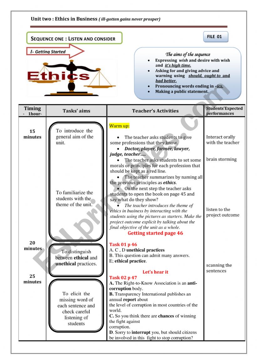 ethics in buisness worksheet