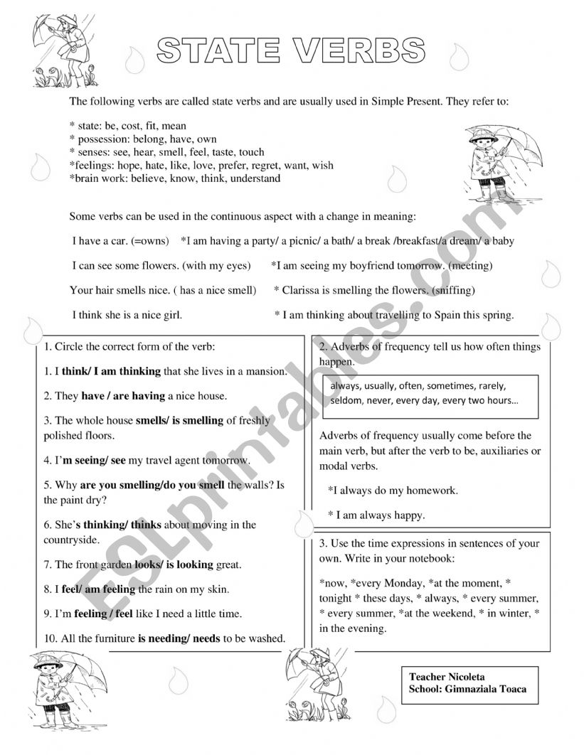 STATIVE VERBS worksheet