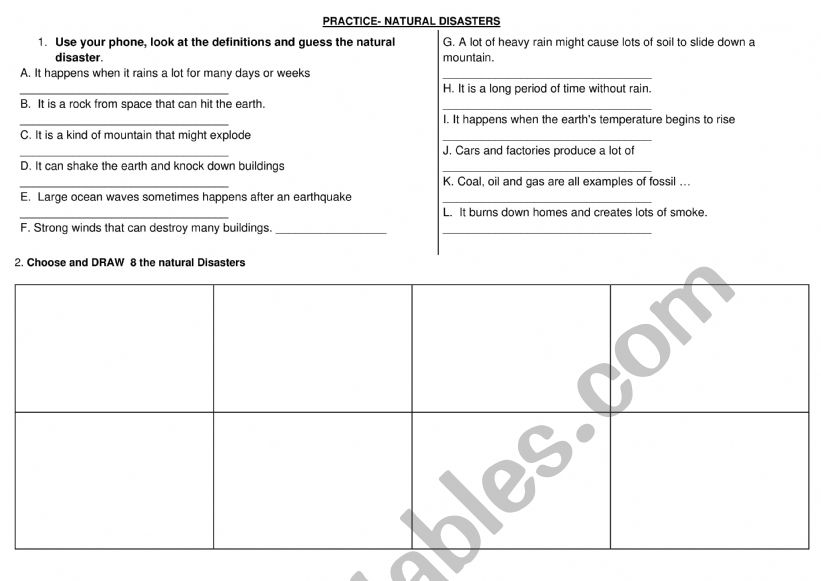 NATURAL DISASTERS worksheet