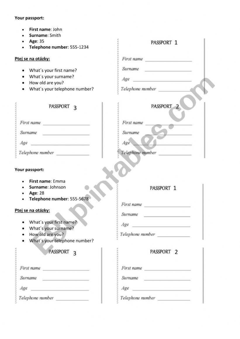 Passports speaking activity worksheet