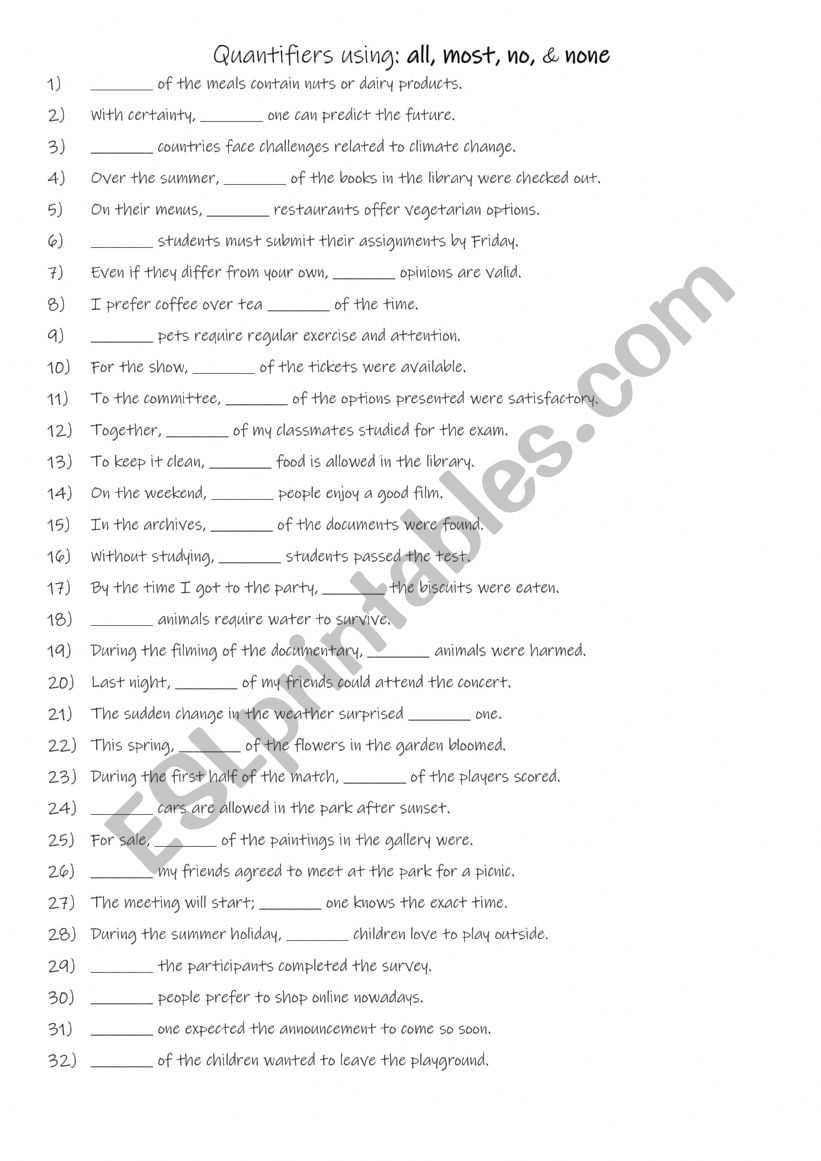 A2-B1 Quantifiers using:  all, most, no, & none