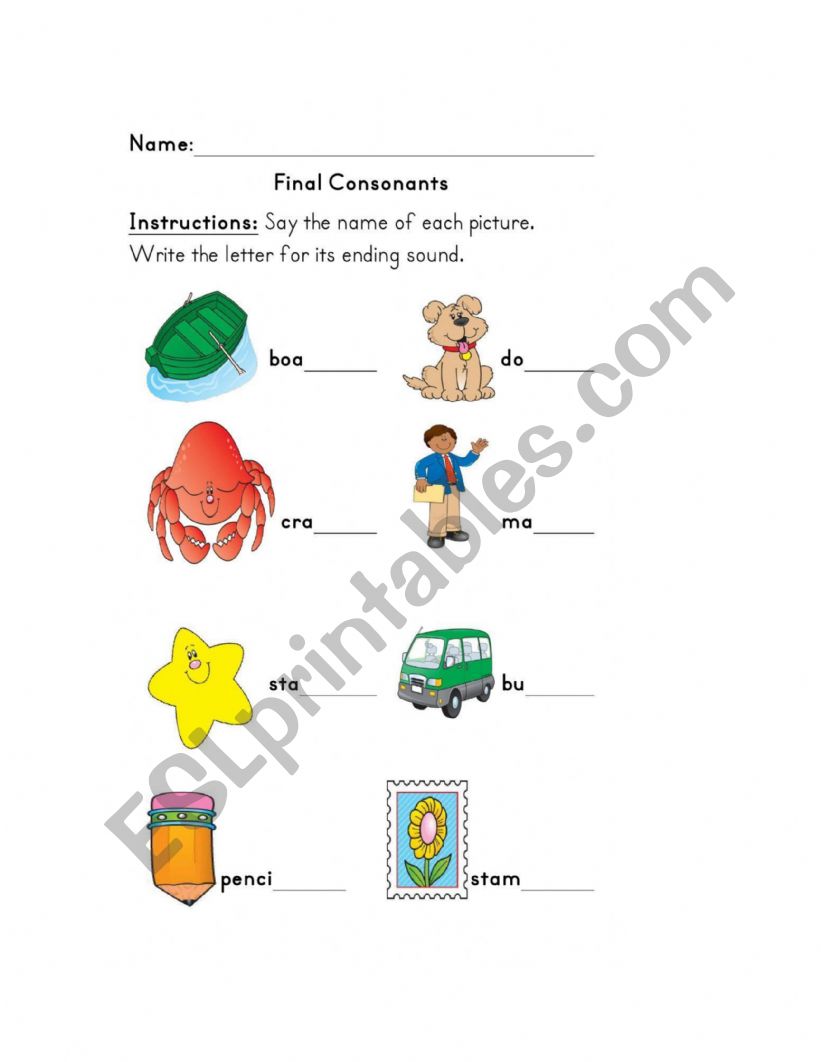 Ending Consonant Worksheet worksheet