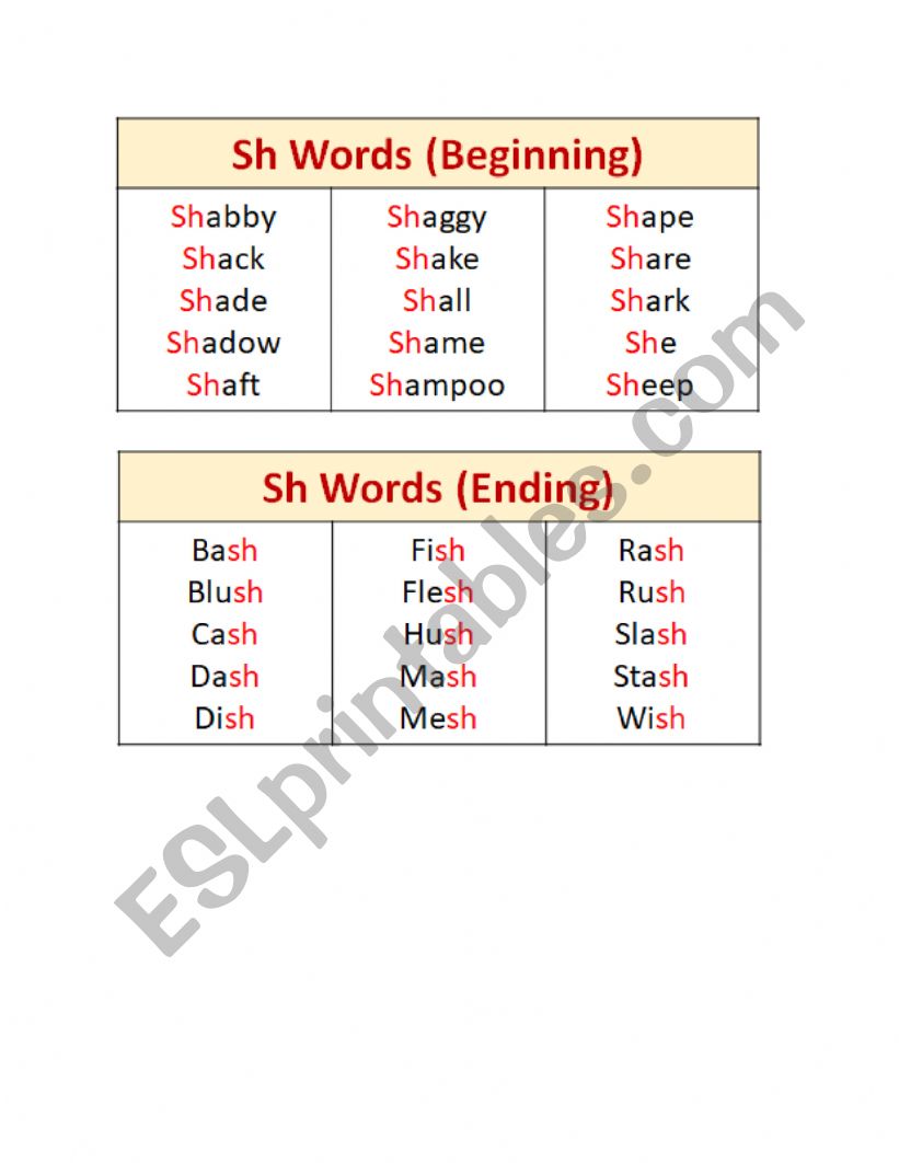 sh words worksheet