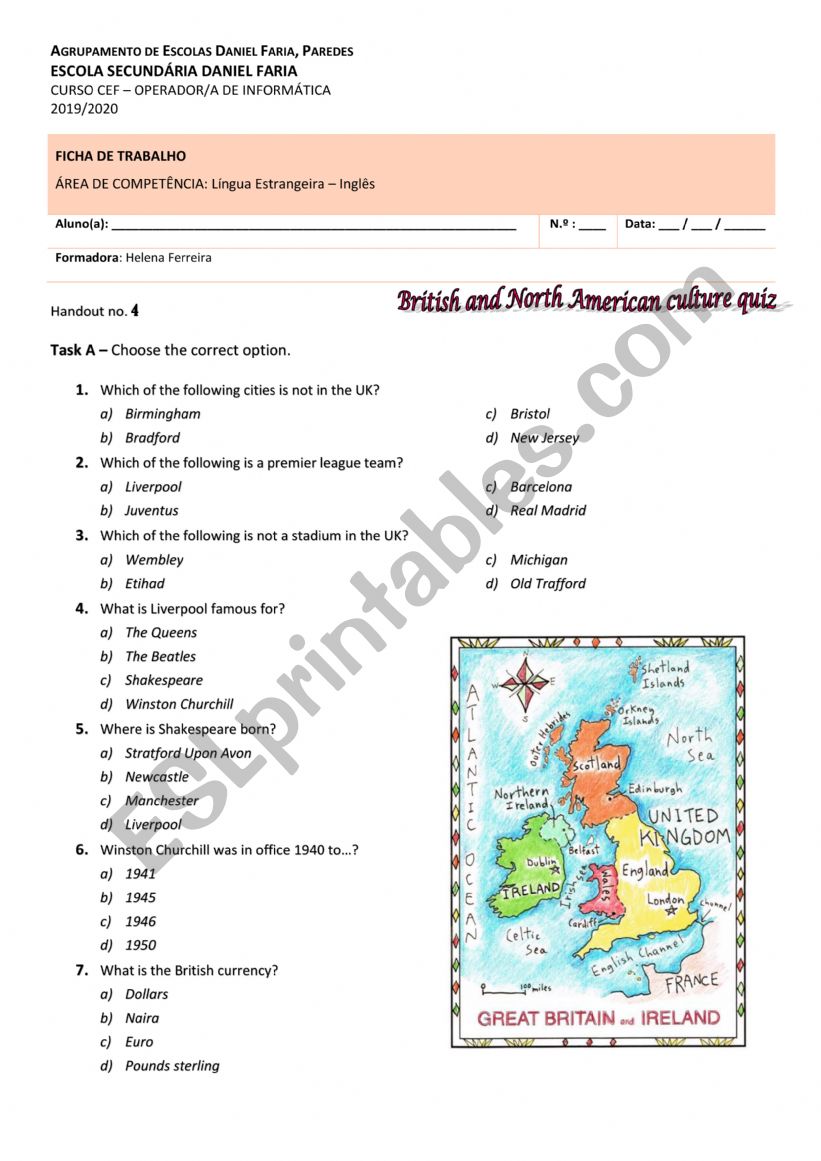 UK-USA-Quiz worksheet