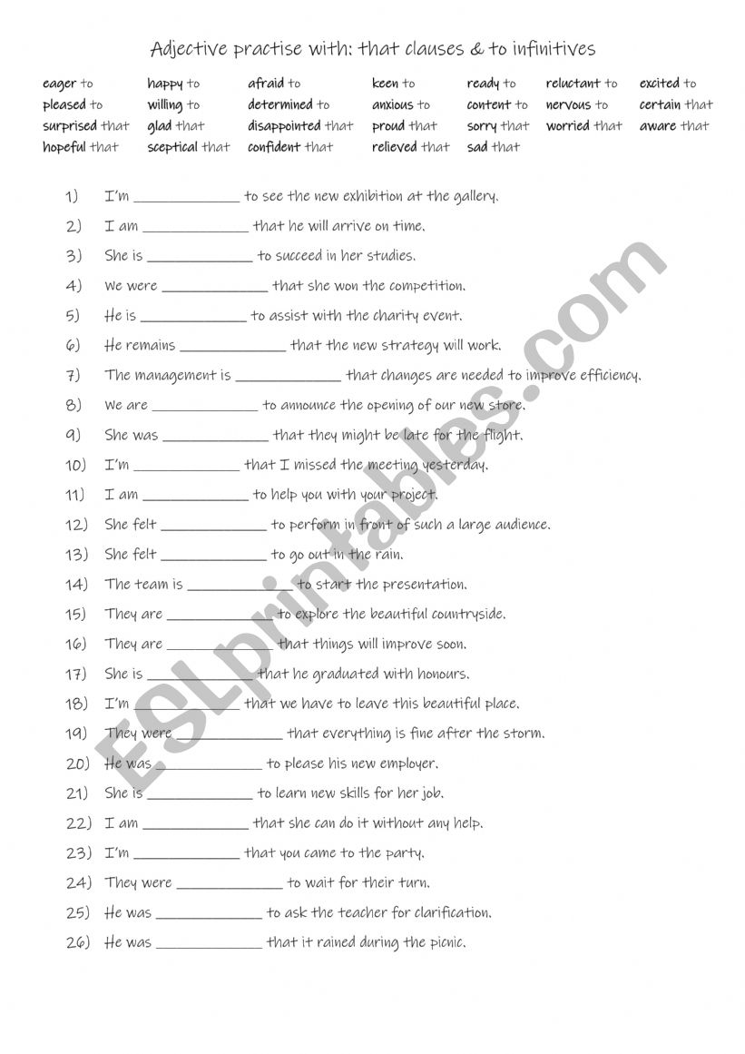 B1-B2 Adjective practise with that clauses & to infinitives