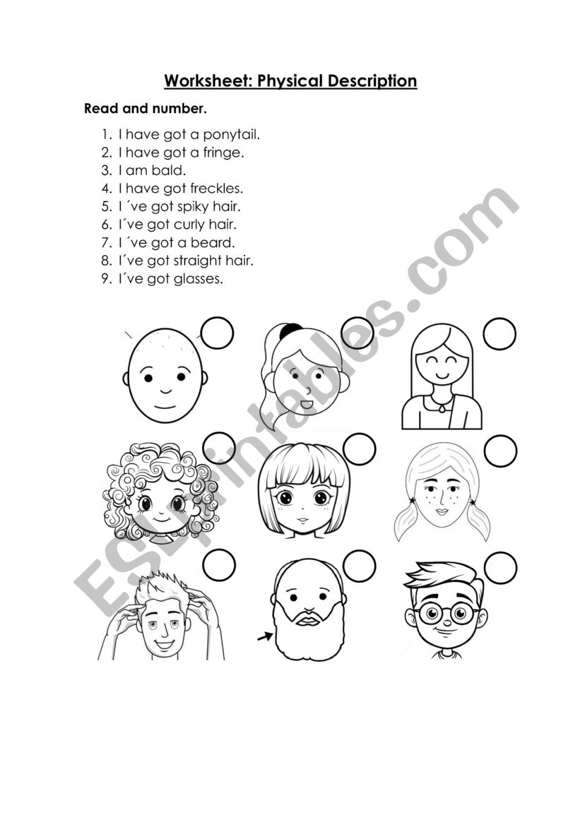 Physical description worksheet