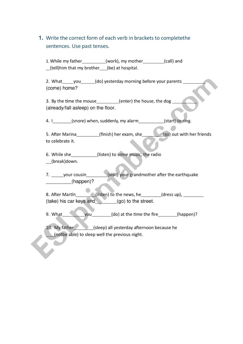 Grammar, review past tense worksheet