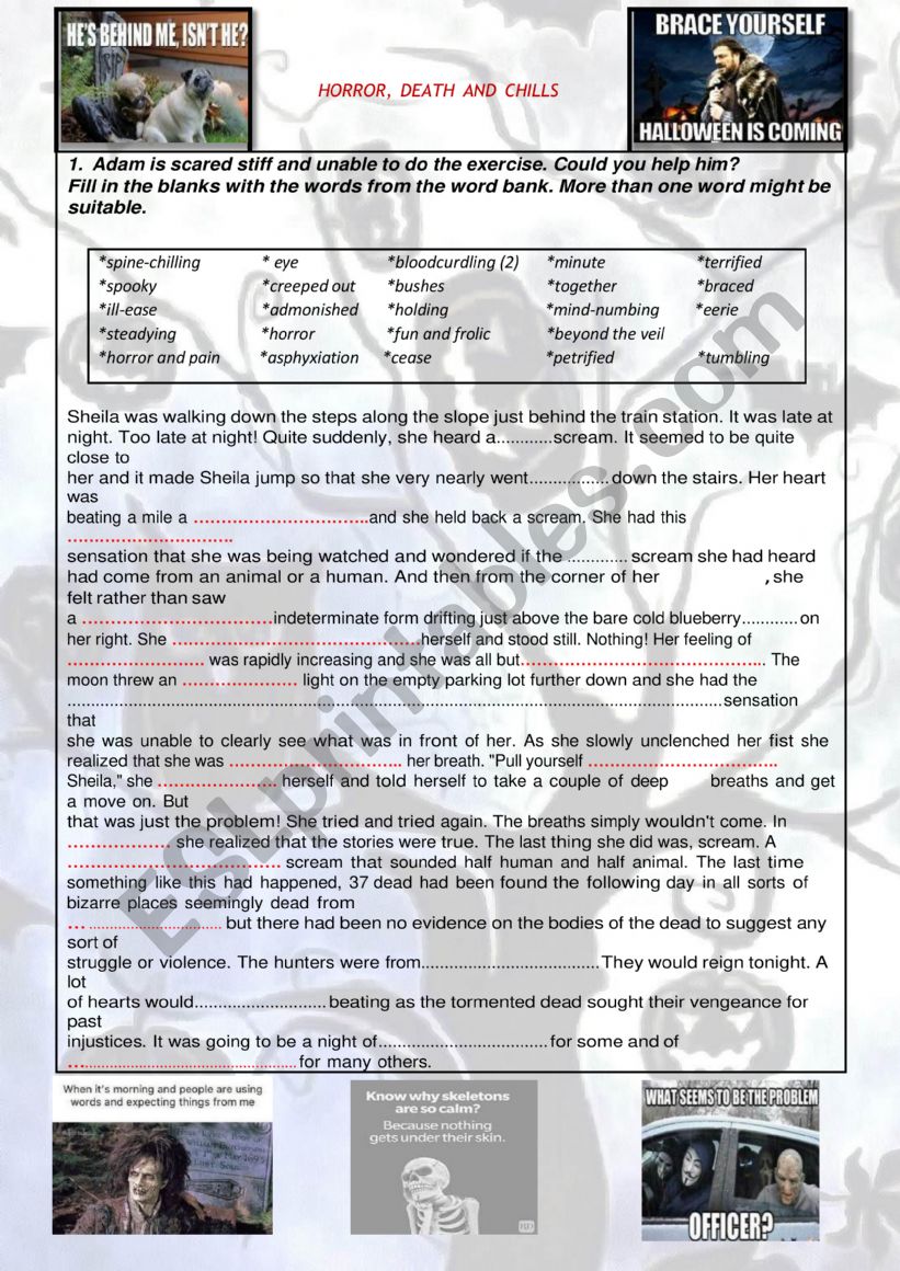 HORROR DEATH AND CHILLS worksheet