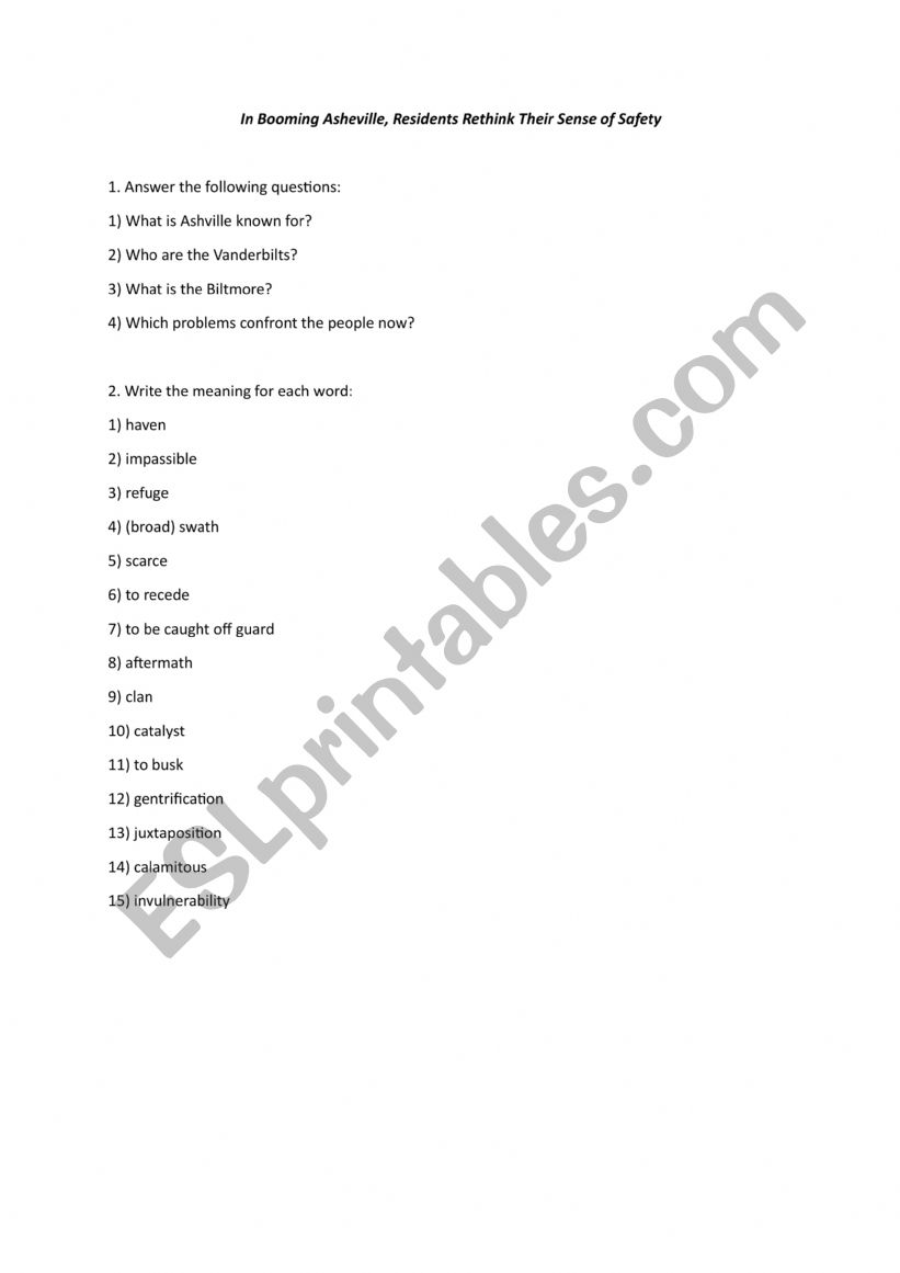 Asheville Reading worksheet