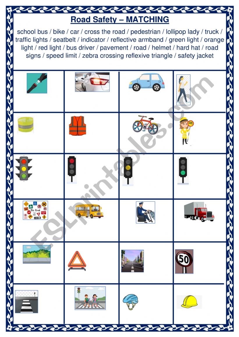 ROAD SAFETY - Matching worksheet