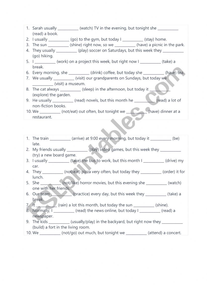 Present simple/continuous worksheet