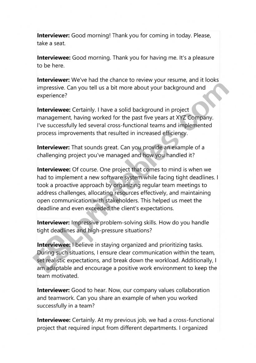 Interview worksheet