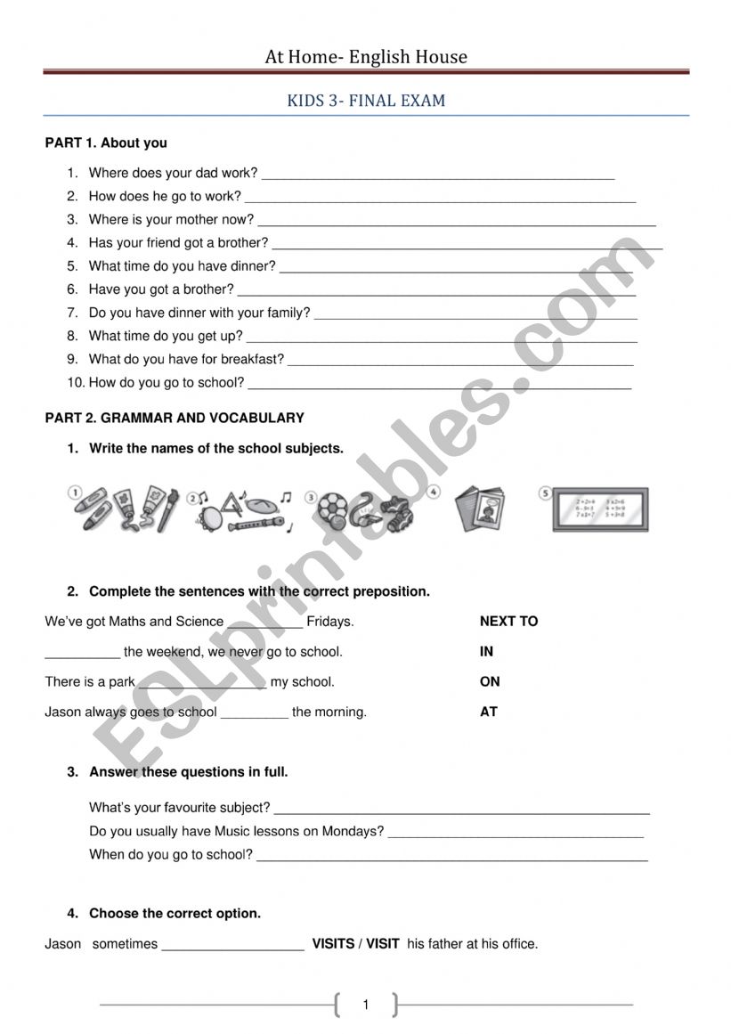 final exam practice kids 3 worksheet