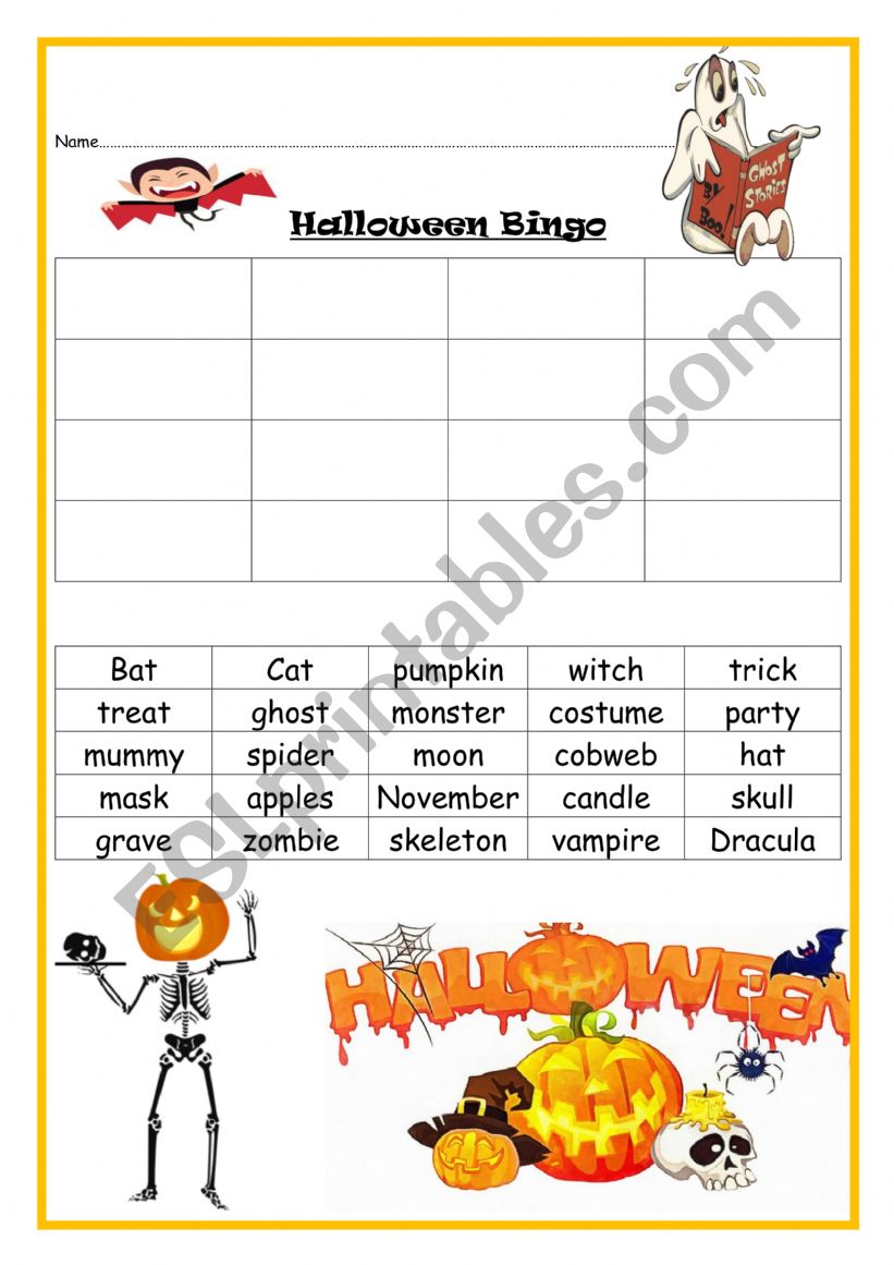 halloween bingo worksheet