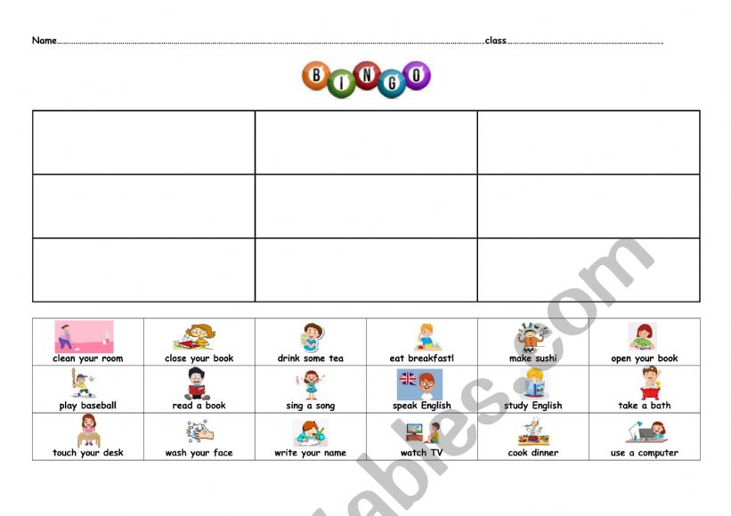 verbs bingo worksheet