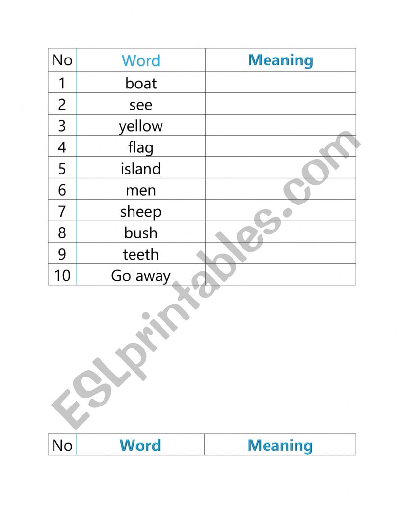 vocab worksheet