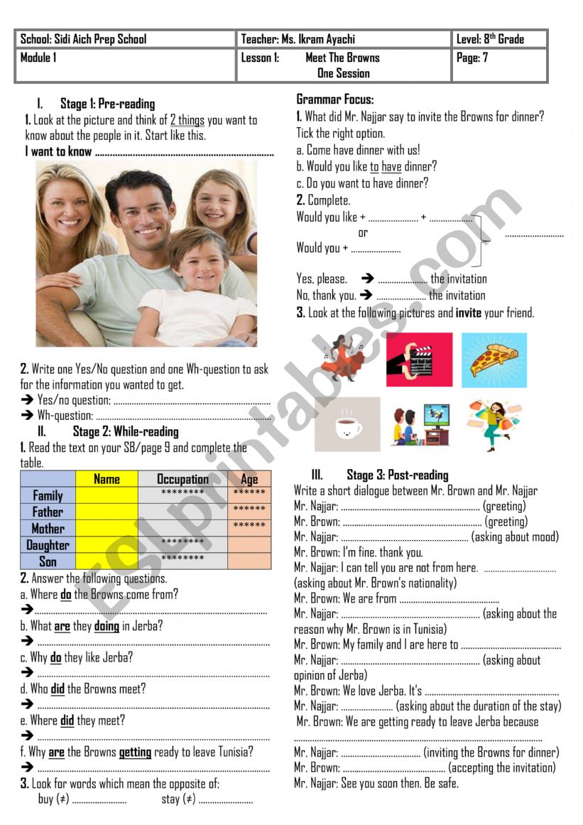 8th Grade - Module 1 - Lesson n 1 - Meet The Browns + Group Session