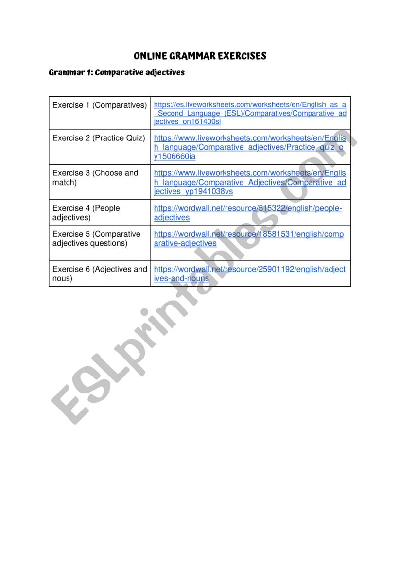 Resources to practice comparative adjectives