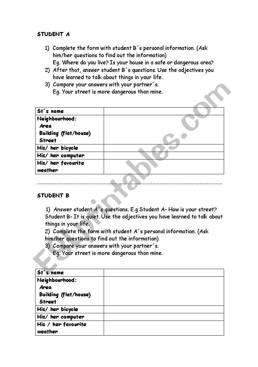 Information Gap worksheet