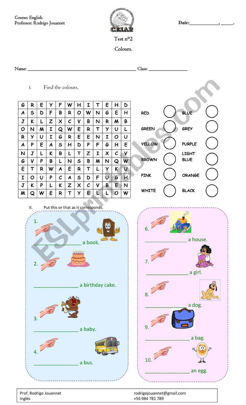 Pointing out colours worksheet