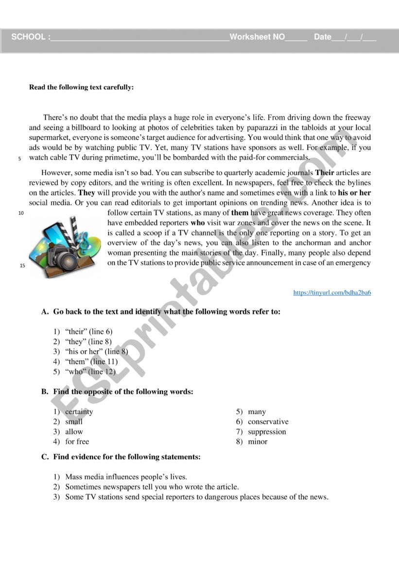 Mass Media  worksheet