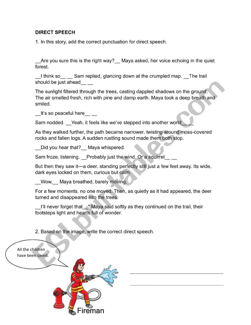 Direct Speech worksheet