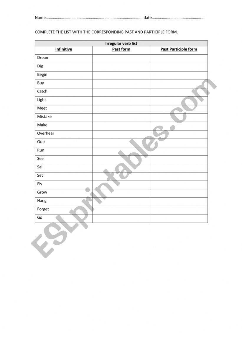 IRREGULAR VERBS worksheet