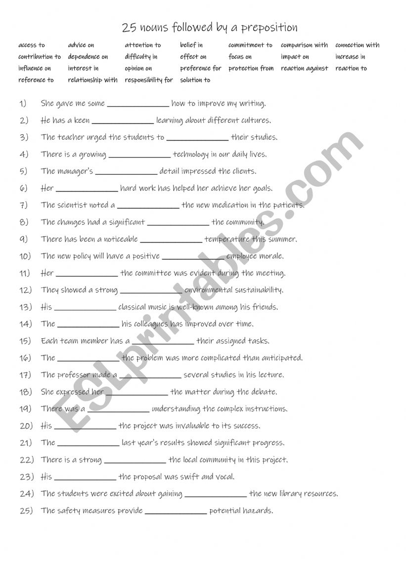 B1-B2 25 nouns followed by a preposition