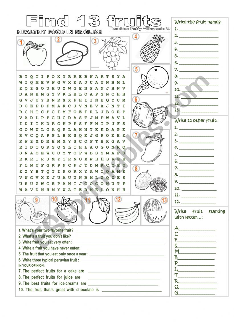 FRUITS WORDSEARCH worksheet