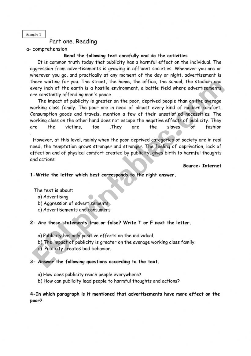 test publicity worksheet