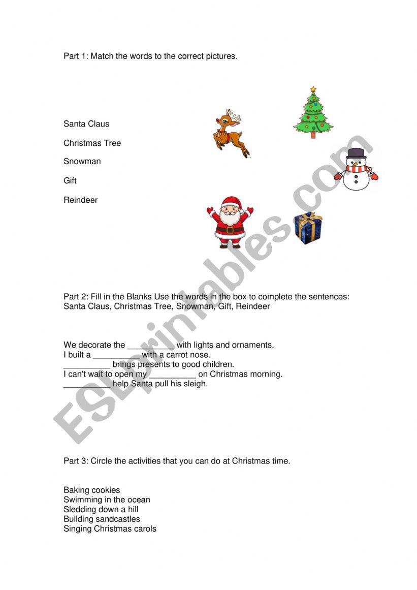 Christmas activities worksheet