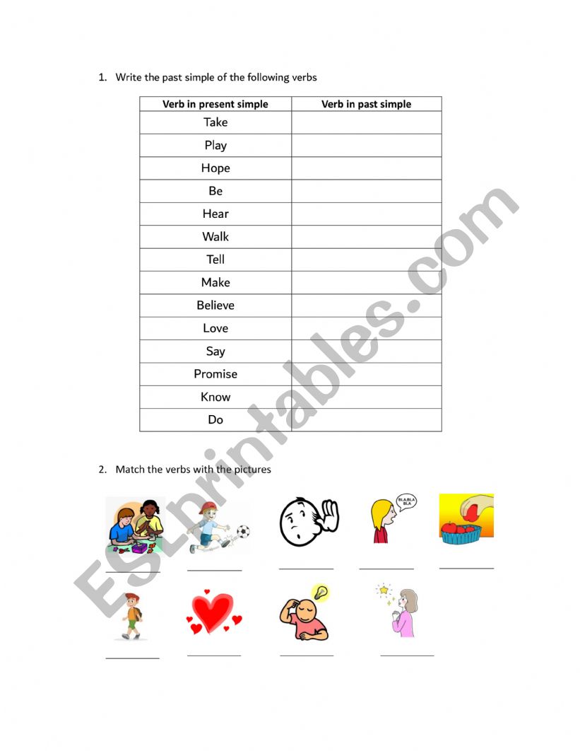 Verbs in past simple worksheet