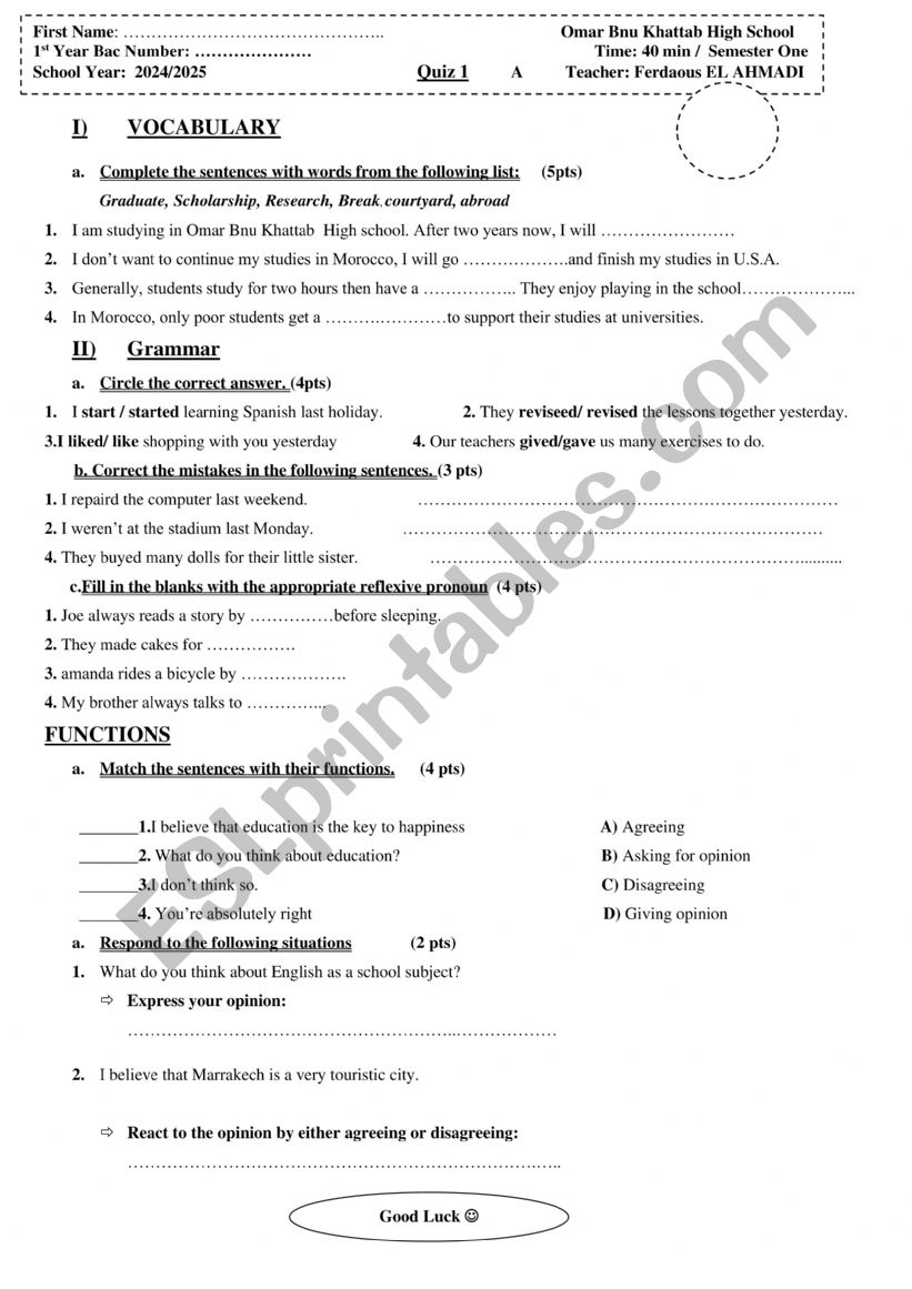 QUIZ worksheet