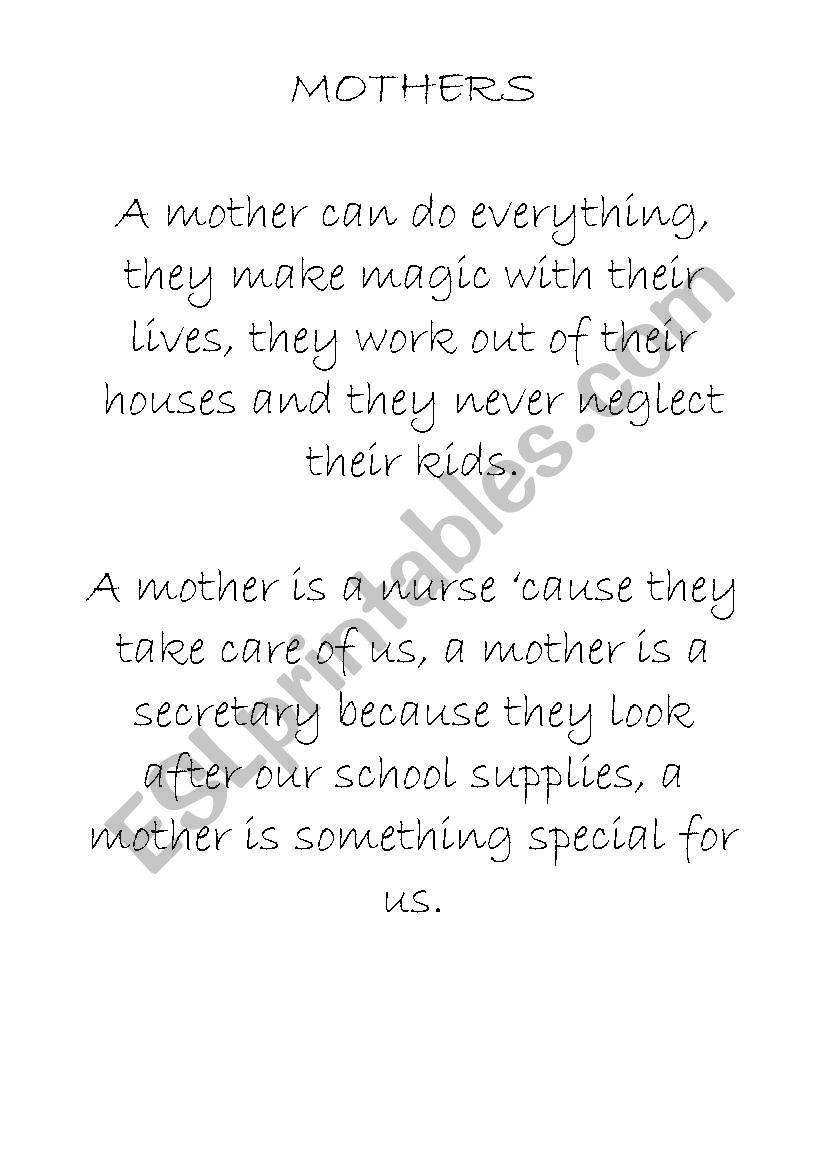 poems for mother´s day - ESL worksheet by mrmoon