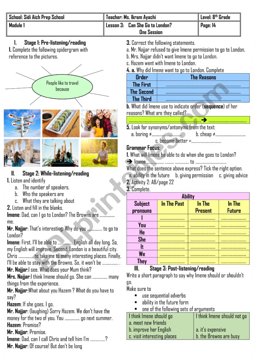 8th Grade - Module 1 - Lesson n 3 - Can She Go to London? + Group Session