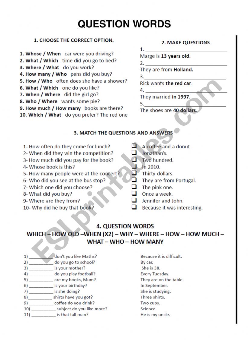 QUESTION WORDS worksheet