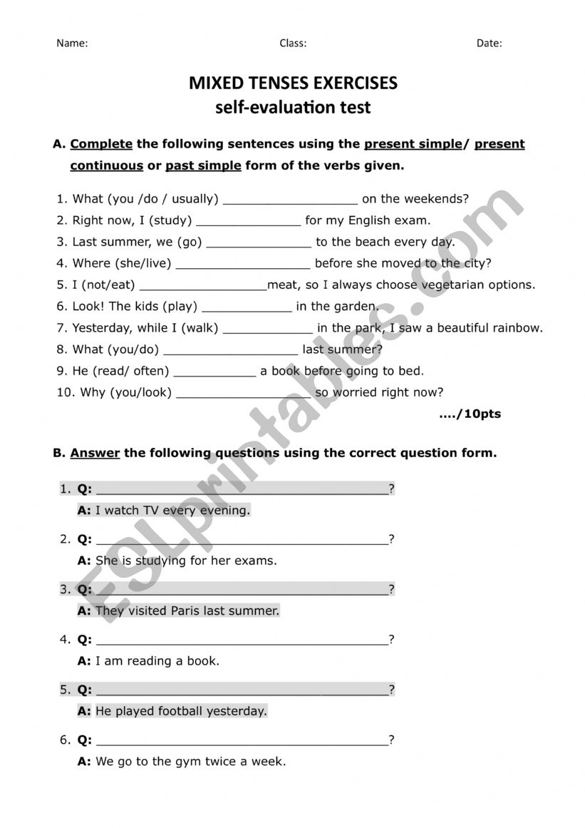 Mixed tenses exercises worksheet