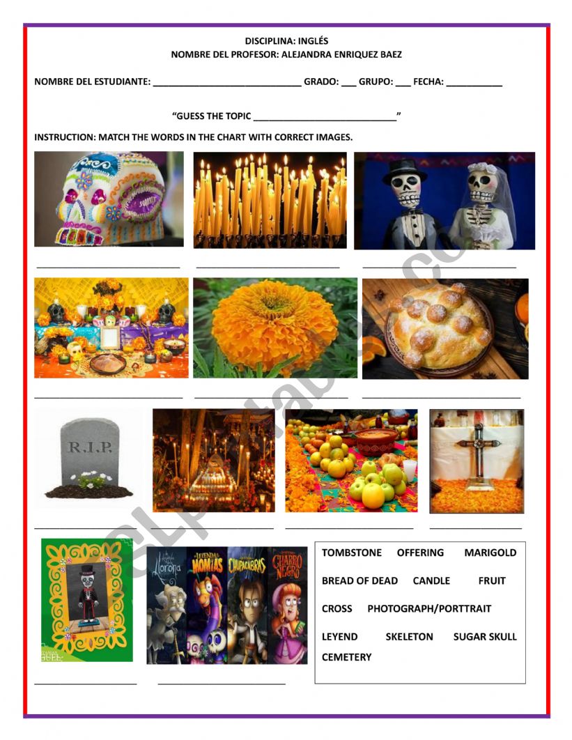 DAY OF DEAD worksheet