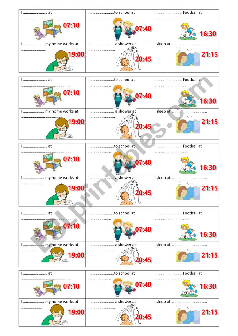 daily routines and time worksheet