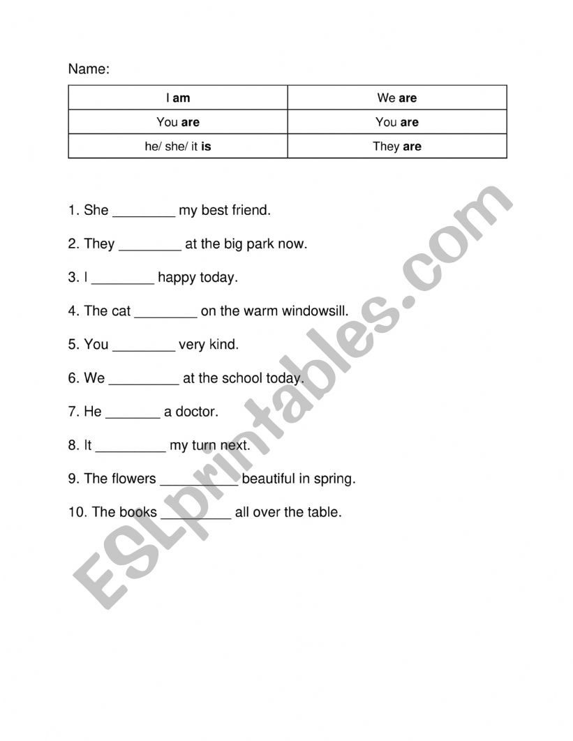 Verb to be warm ups worksheet