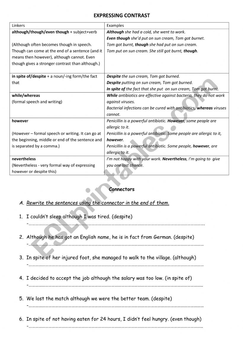 Expressing contrast worksheet