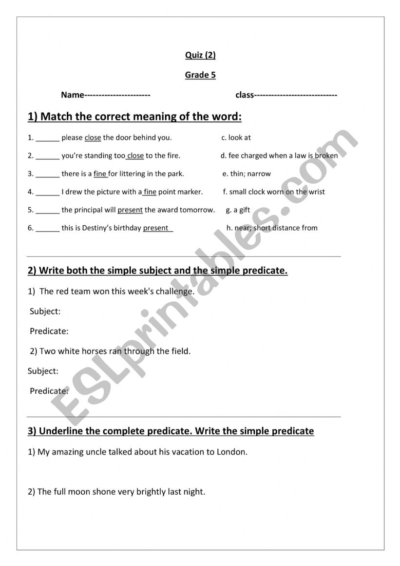 quiz worksheet