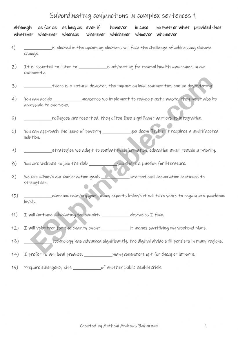 B1+-B2  15 subordinating conjunctions in complex sentences part 1